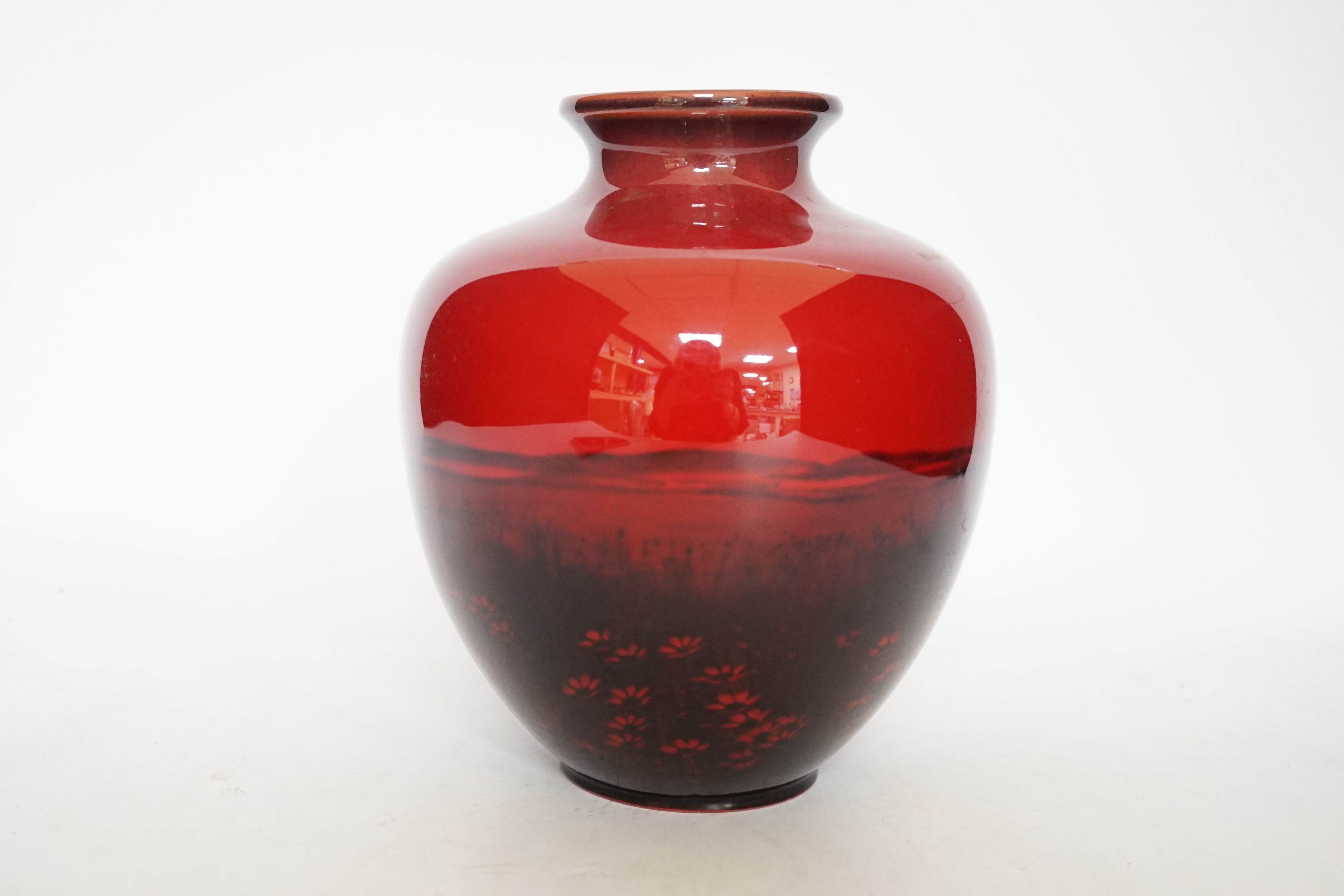A Royal Doulton red and black flambé vase, 19cm high